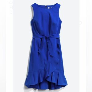 Calvin Klein Cobalt Blue Flore Cotton Blend Ruffle Detail Dress